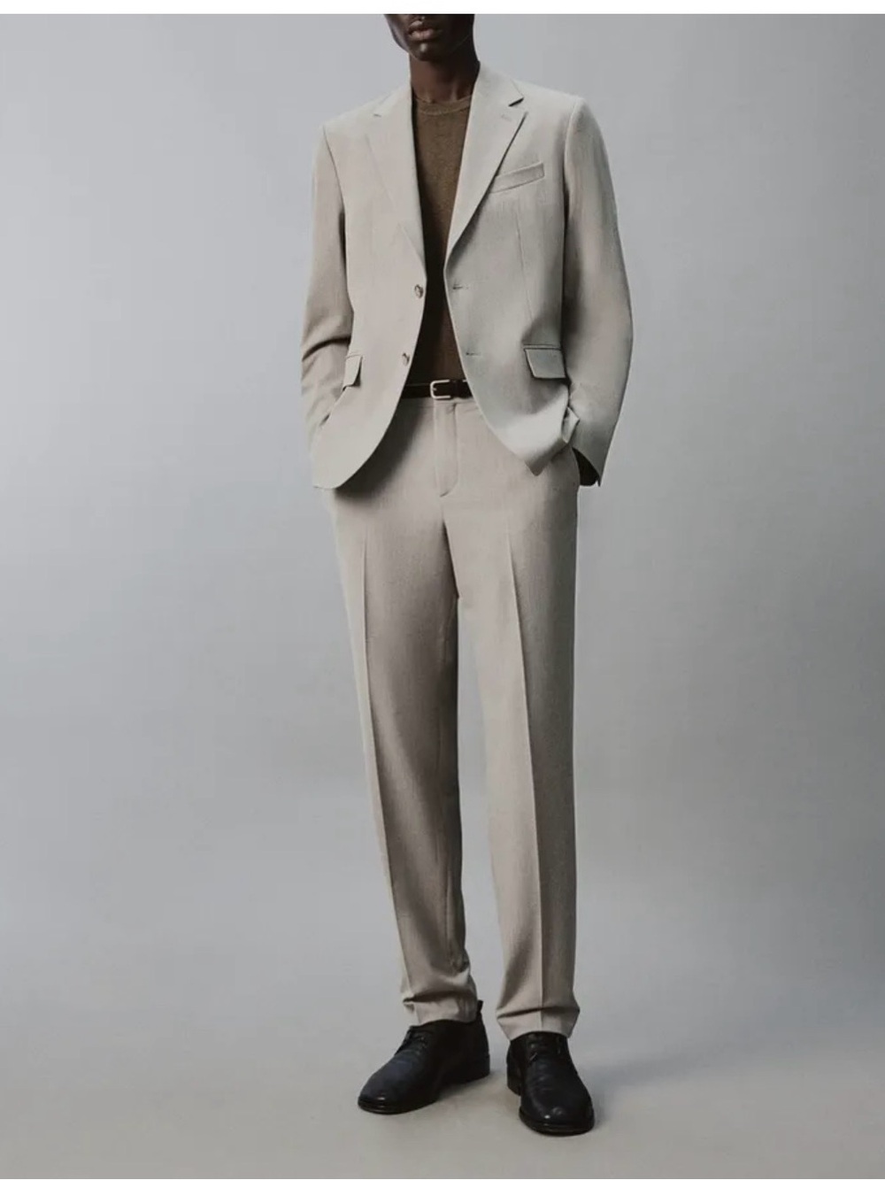 Zara Light Beige Two-Piece Suit with Notch Lapel